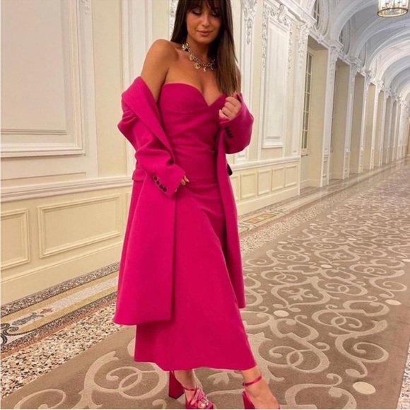 Zara Dresses & Skirts - ZARA BLOGGER FAVORITE BUSTIER MIDI DRESS FUCHSIA Medium